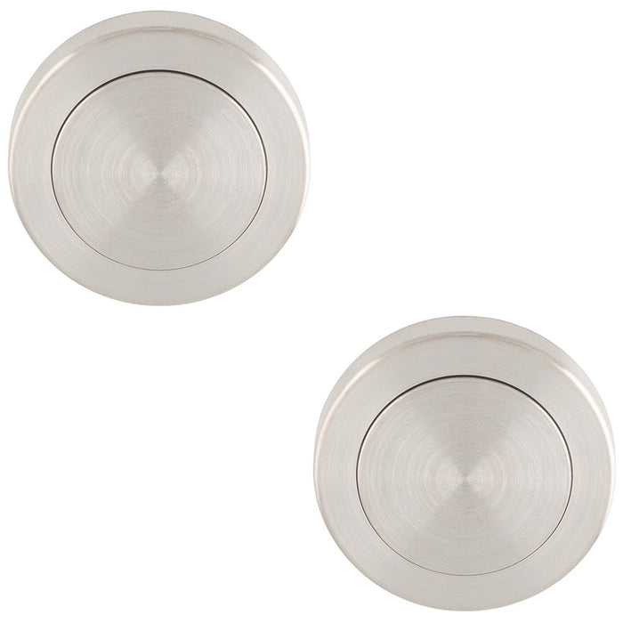 2 PACK Screwless Round Blank Escutcheon Cover Satin Steel 50mm Door Key Plate