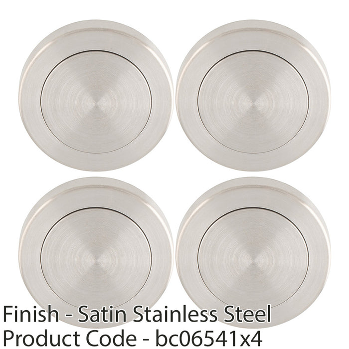 4 PACK Screwless Round Blank Escutcheon Cover Satin Steel 50mm Door Key Plate 1