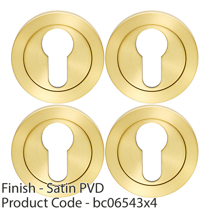 4 PACK Screwless Round EURO Profile Escutcheon Satin PVD 52mm Key Cover Plate 1