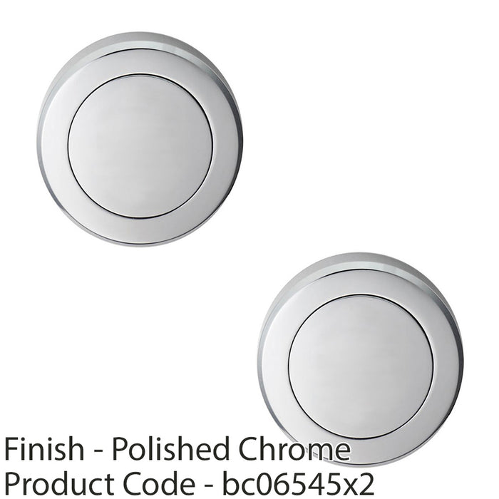 2 PACK Screwless Round Blank EscutcheCover Polished Chrome 50mm Door Key Plate 1