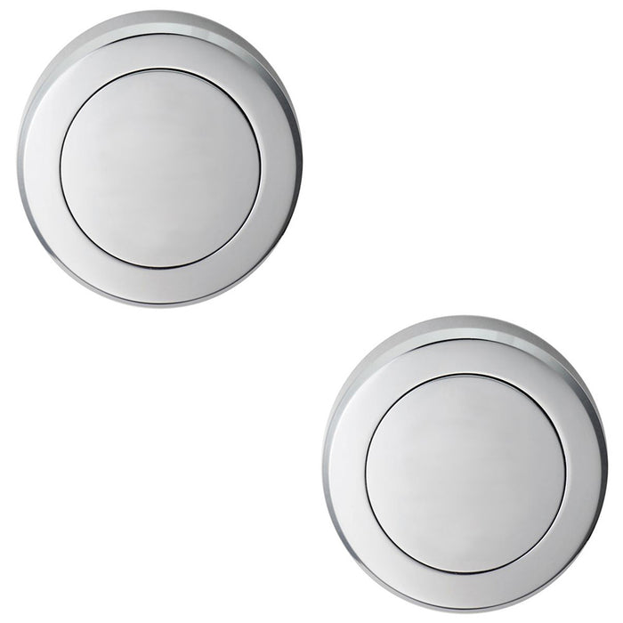 2 PACK Screwless Round Blank EscutcheCover Polished Chrome 50mm Door Key Plate