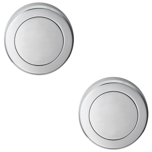 2 PACK Screwless Round Blank Escutcheon Cover Satin Chrome 50mm Door Key Plate