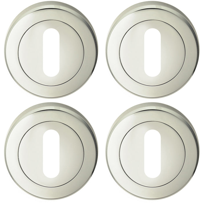 4 PACK Screwless Round Profile Escutcheon Polished Nickel 51mm Lock Key Plate