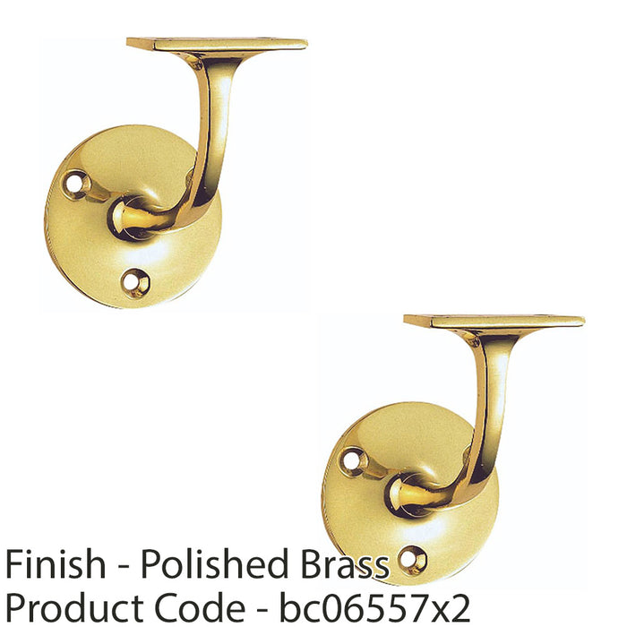 2x Heavyweight Stair Handrail Bannister Bracket Arm Polished Brass 91mm Holder 1