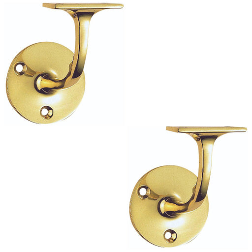 2x Heavyweight Stair Handrail Bannister Bracket Arm Polished Brass 91mm Holder