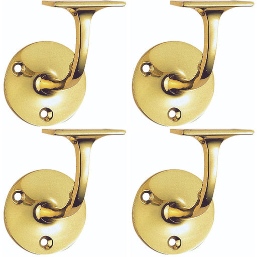 4x Heavyweight Stair Handrail Bannister Bracket Arm Polished Brass 91mm Holder