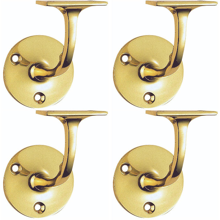 4x Heavyweight Stair Handrail Bannister Bracket Arm Polished Brass 91mm Holder