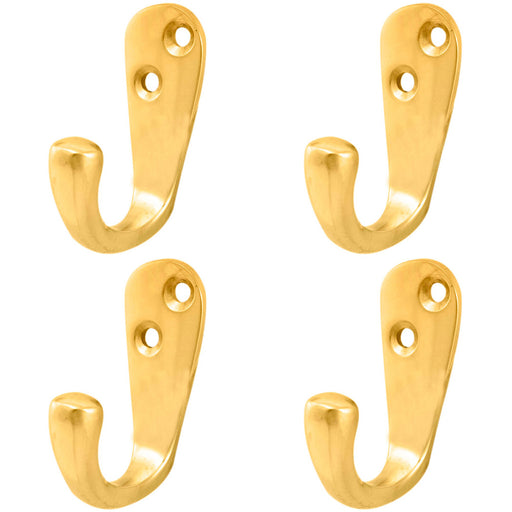 4 PACK Victorian Oval Single Robe Coat Hook Wall Gown Holder Polished Brass