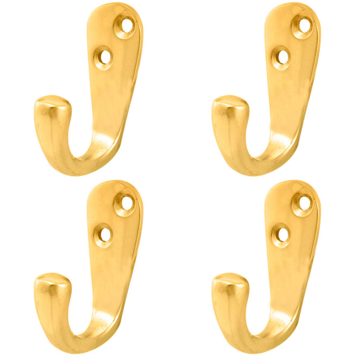 4 PACK Victorian Oval Single Robe Coat Hook Wall Gown Holder Polished Brass