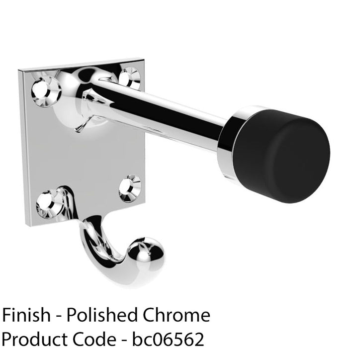 Square Hat & Coat Hook with Rubber Door Protector - Wall Mounted Polished Chrome 1