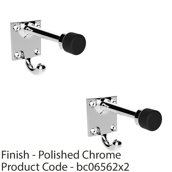 2 PACK Hat & Coat Hook with Rubber Door Protector Wall Mounted Polished Chrome 1