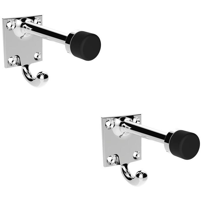 2 PACK Hat & Coat Hook with Rubber Door Protector Wall Mounted Polished Chrome