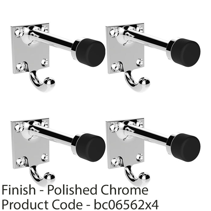 4 PACK Square Hat & Coat Hook Rubber Door Protector Wall Mounted Polished Chrome 1