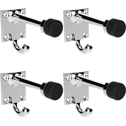 4 PACK Square Hat & Coat Hook Rubber Door Protector Wall Mounted Polished Chrome