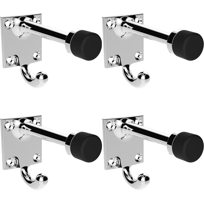 4 PACK Square Hat & Coat Hook Rubber Door Protector Wall Mounted Polished Chrome