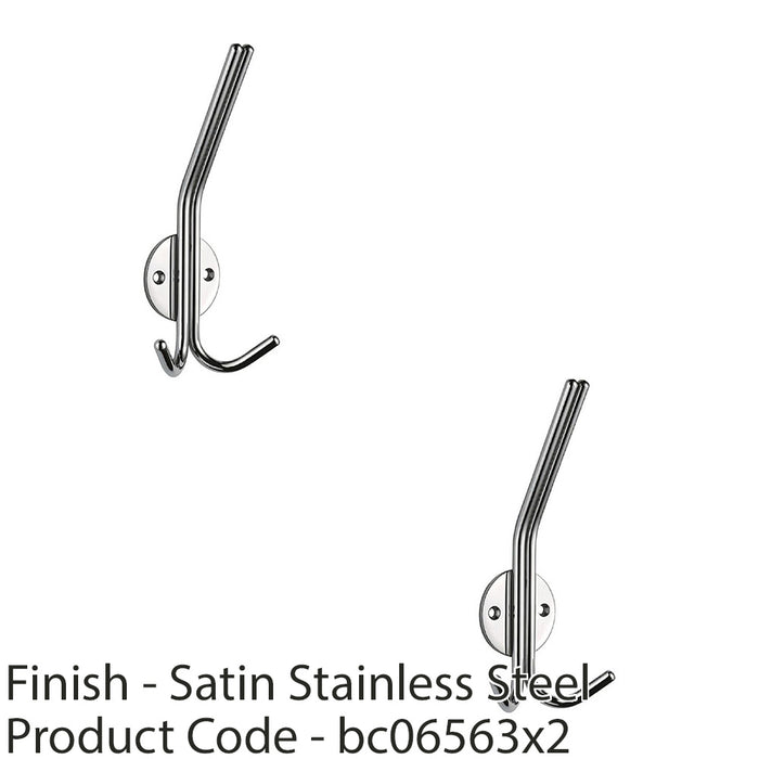 2 PACK Slimline Hat & Double Coat Hook 35mm Projection Satin Stainless Steel 1