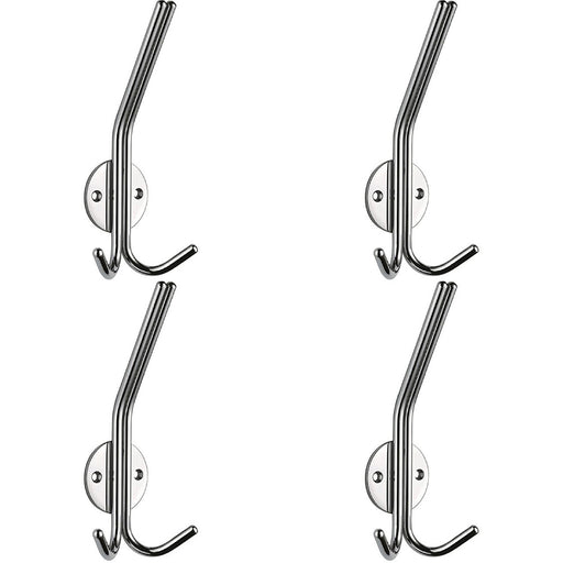 4 PACK Slimline Hat & Double Coat Hook 35mm Projection Satin Stainless Steel