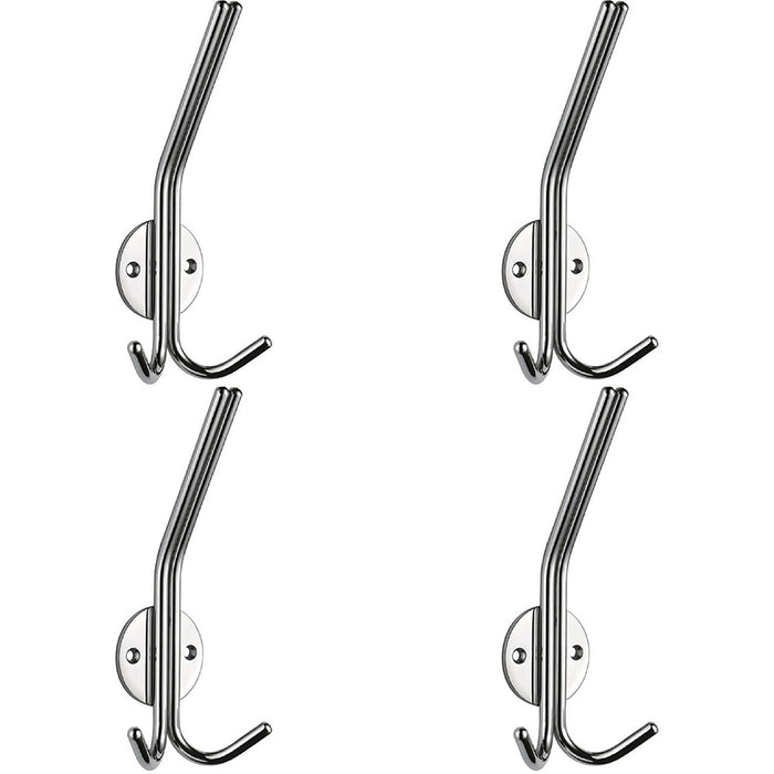 4 PACK Slimline Hat & Double Coat Hook 35mm Projection Satin Stainless Steel