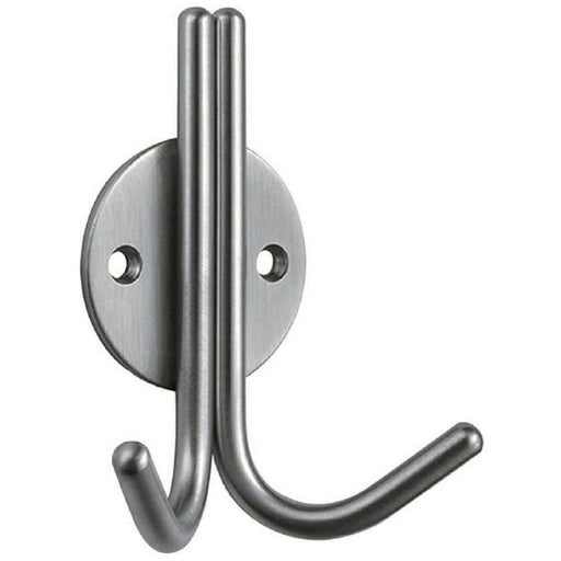 Slimline Double Coat Hook On Round Rose - 35mm Projection Bright Stainless Steel