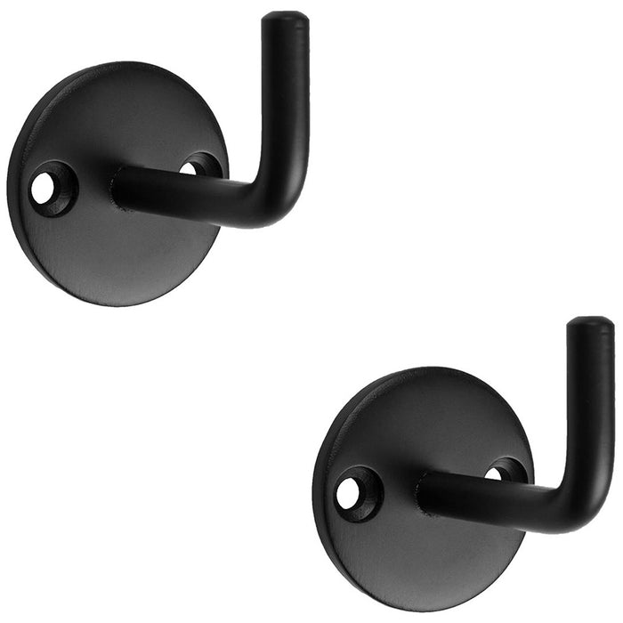 2 PACK Slimline Single Coat Hook On Round Rose 45mm Projection Matt Black