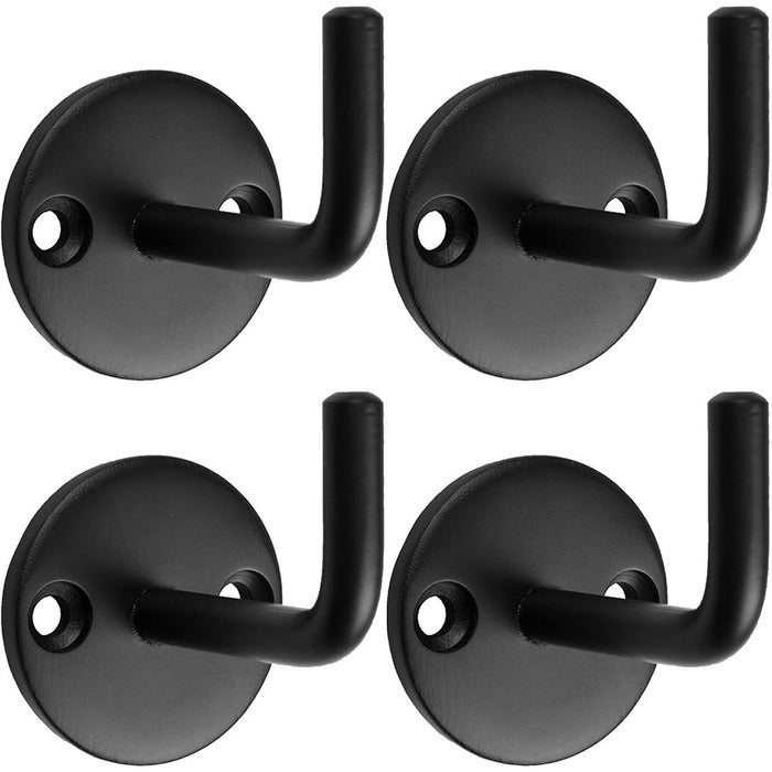 4 PACK Slimline Single Coat Hook On Round Rose 45mm Projection Matt Black