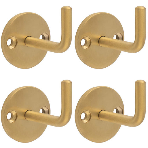 4 PACK Slimline Single Coat Hook On Round Rose 45mm Projection Satin Brass PVD