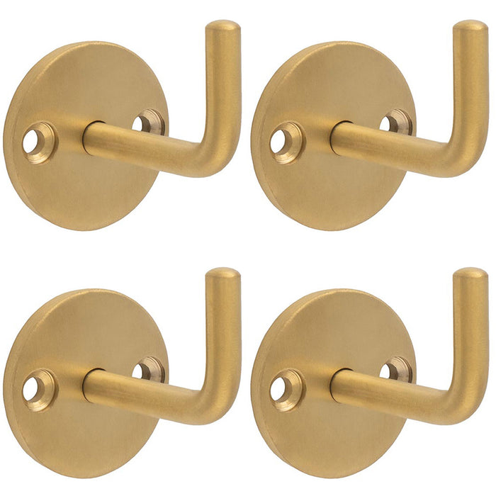 4 PACK Slimline Single Coat Hook On Round Rose 45mm Projection Satin Brass PVD