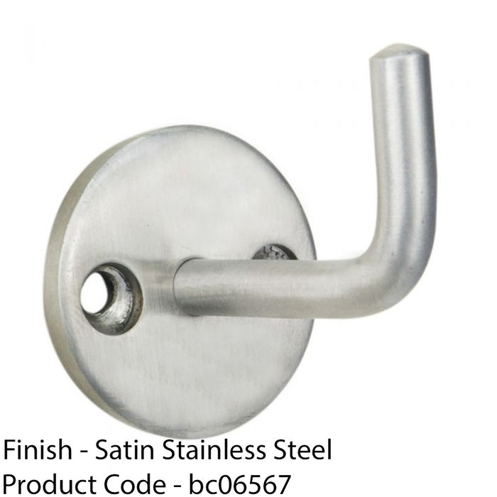 Slimline Single Coat Hook On Round Rose - 45mm Projection Satin Stainless Steel 1