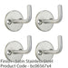 4 PACK Slimline Single Coat Hook On Round Rose 45mm Proj Satin Stainless Steel 1