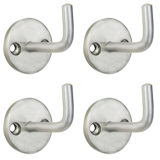 4 PACK Slimline Single Coat Hook On Round Rose 45mm Proj Satin Stainless Steel