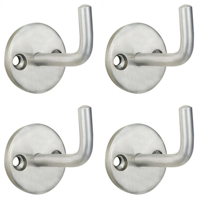 4 PACK Slimline Single Coat Hook On Round Rose 45mm Proj Satin Stainless Steel