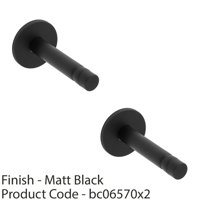 2 PACK Coat Hook On Concealed Fix Rose Rubber Tip 93mm Projection Matt Black 1