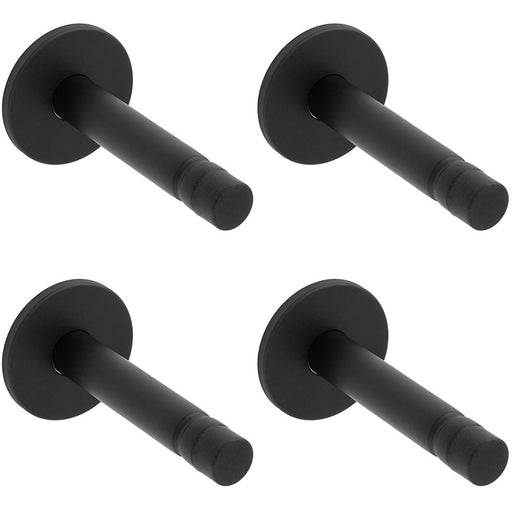 4 PACK Coat Hook On Concealed Fix Rose Rubber Tip 93mm Projection Matt Black