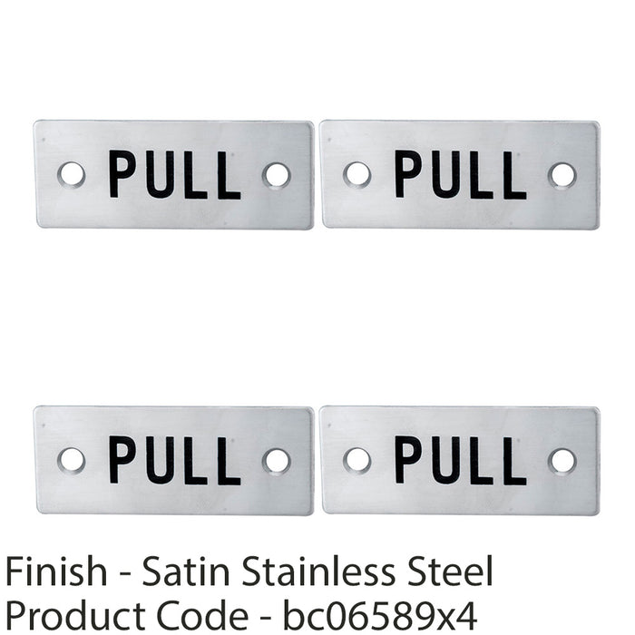 4 PACK Rectangular Door PULL Sign 75 x 30mm Satin Stainless Steel Door Plate 1