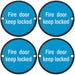 4 PACK Fire Door Keep Locked Sign 64mm Fixing Centres 76mm Dia Matt Black