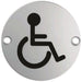 Bathroom Door Disabled Symbol Sign 64mm Fixing Centres 76mm Dia Satin Steel