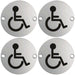 4 PACK Bathroom Door Disabled Symbol Sign 64mm Centres 76mm Dia Satin Steel