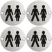 4 PACK Bathroom Door Unisex Symbol Sign 64mm Fixing Centres 76mm Dia Satin Steel