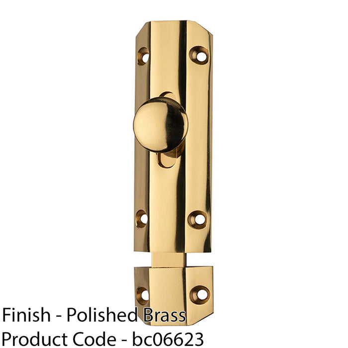 Surface Mounted Flat Sliding Door Bolt Lock 102mm x 36mm Polished Brass 1