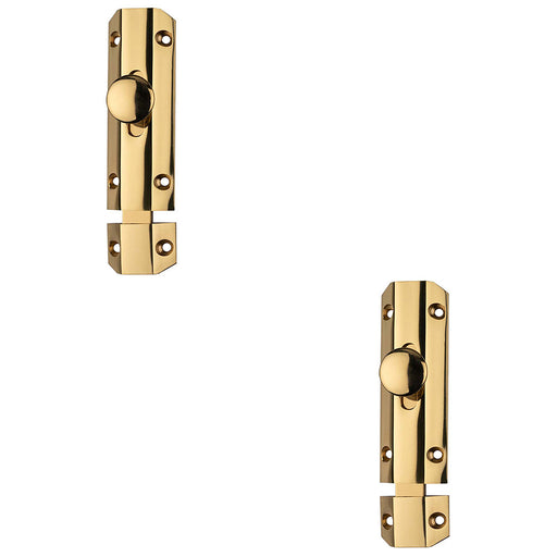 2 PACK Surface Mounted Flat Sliding Door Bolt Lock 102mm x 36mm Polished Brass