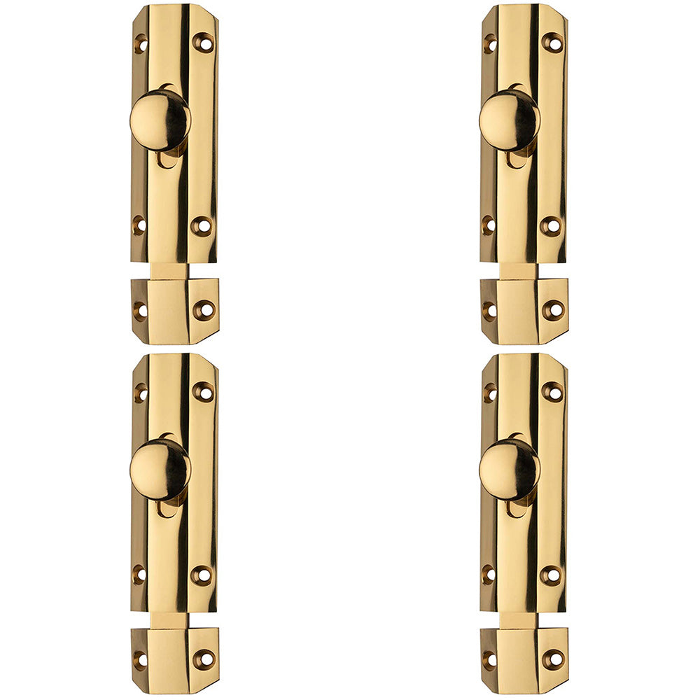 4 PACK - Surface Mounted Flat Sliding Door Bolt Lock 102mm x 36mm Poli ...