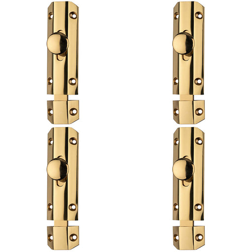 4 PACK Surface Mounted Flat Sliding Door Bolt Lock 102mm x 36mm Polished Brass