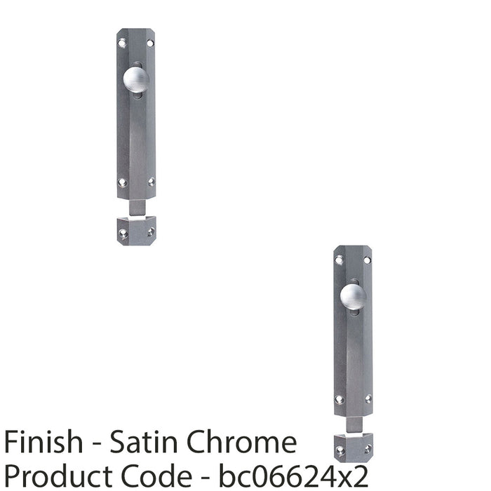 2 PACK Surface Mounted Flat Sliding Door Bolt Lock 102mm x 36mm Satin Chrome 1