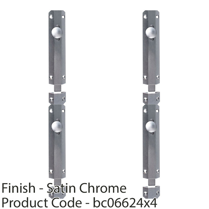 4 PACK Surface Mounted Flat Sliding Door Bolt Lock 102mm x 36mm Satin Chrome 1