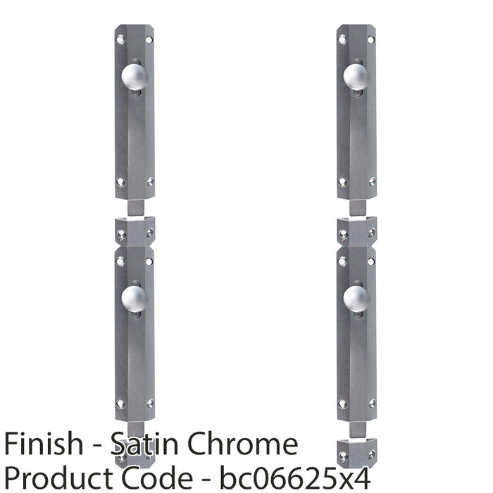 4 PACK Surface Mounted Flat Sliding Door Bolt Lock 152mm x 36mm Satin Chrome 1