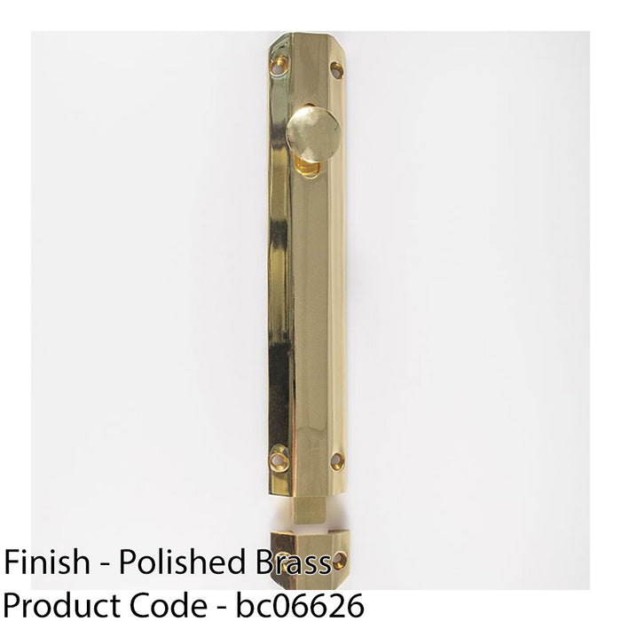 Surface Mounted Flat Sliding Door Bolt Lock 202mm x 36mm Polished Brass 1