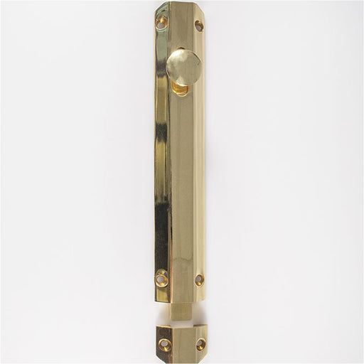 Surface Mounted Flat Sliding Door Bolt Lock 202mm x 36mm Polished Brass