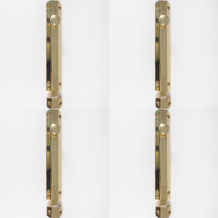 4 PACK Surface Mounted Flat Sliding Door Bolt Lock 202mm x 36mm Polished Brass