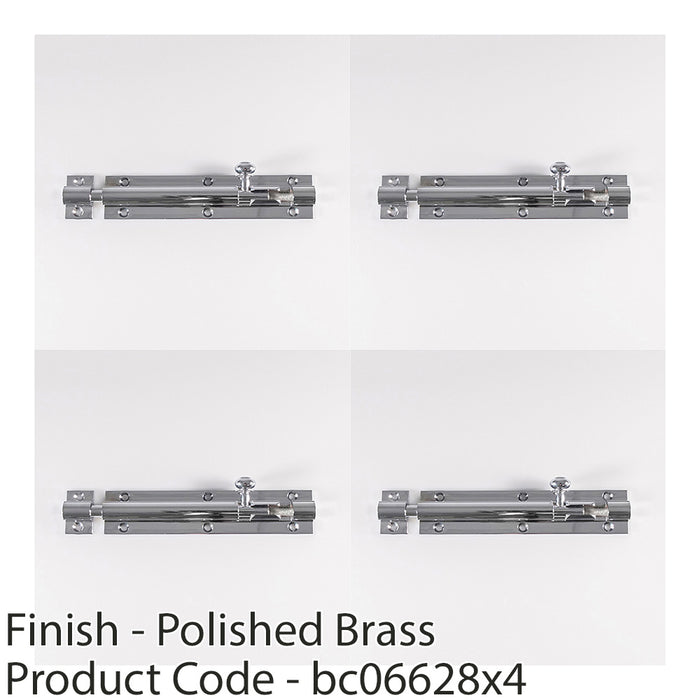 4 PACK Straight Barrel Surface Mounted Door Bolt Lock 151 x 32mm Polished Brass 1