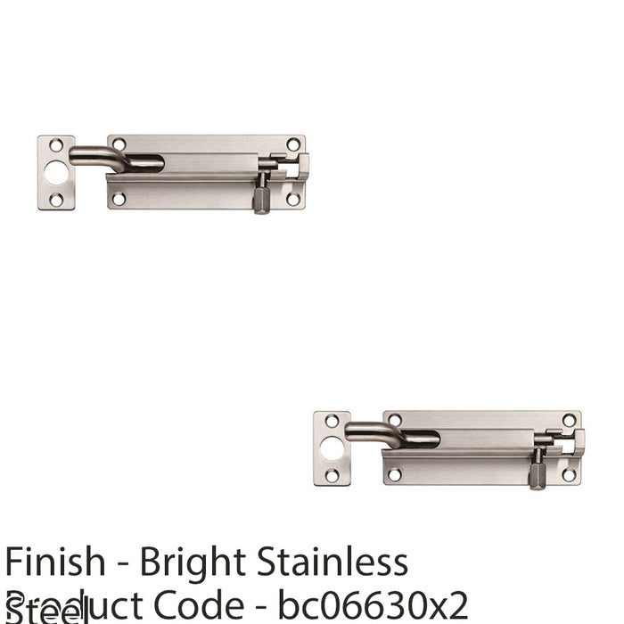 2 PACK Cranked Surface Mounted Sliding Door Bolt Lock 80mm x 38mm Bright Steel 1